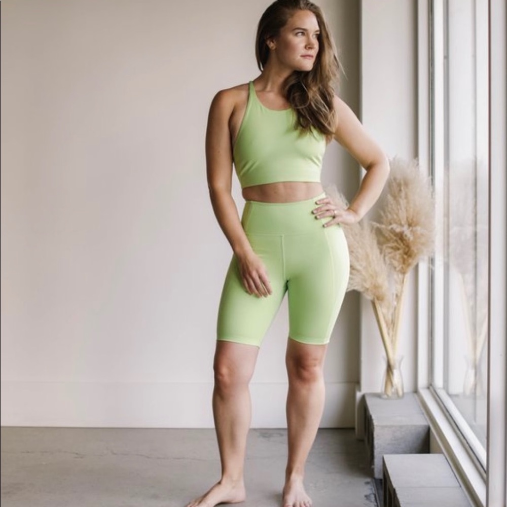 Girlfriend Collective lime green biker shorts